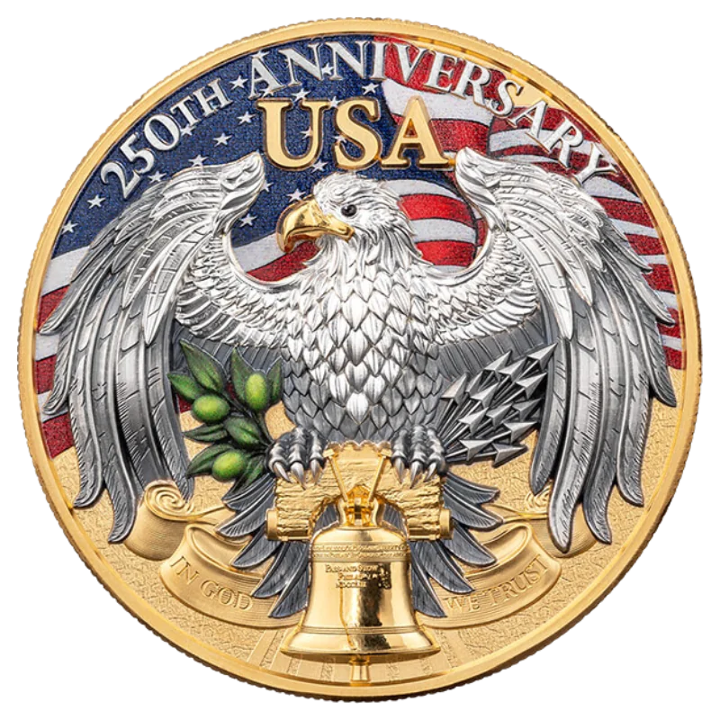 United We Stand: 250 Years of U.S. Independence Silver Gilded Color Coin Antiqued 2 Oz 2026