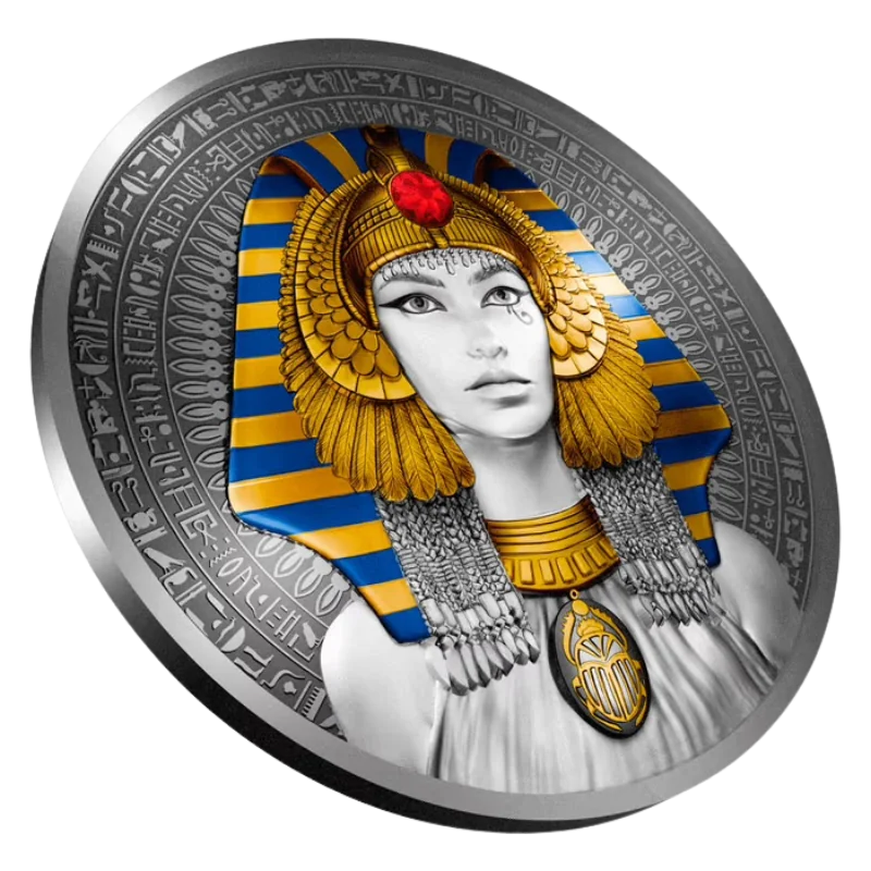 Cleopatra Silver Gilded Color Coin Crystal Inserts Antiqued 2 Oz 2025