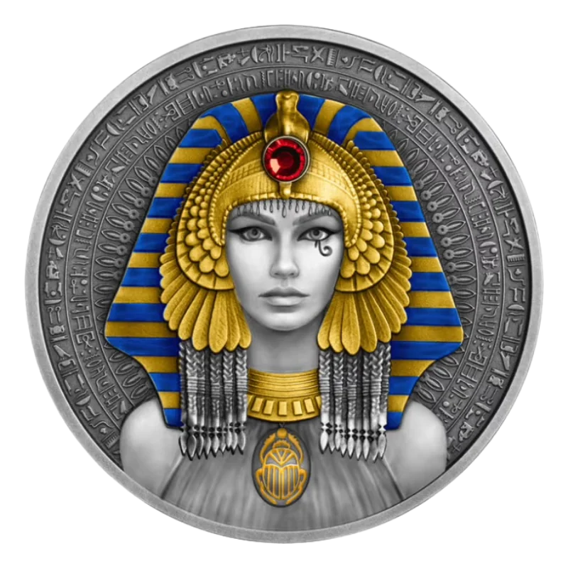 Cleopatra Silver Gilded Color Coin Crystal Inserts Antiqued 2 Oz 2025