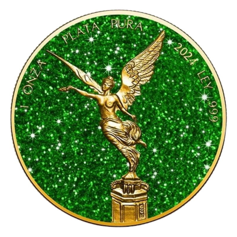 Libertad Precious Gemstones - GREEN TOURMALINE Dust Silver Gilded Coin 1 Oz 2024