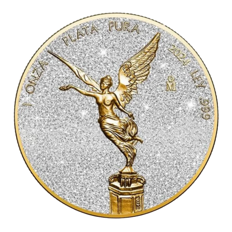 Libertad Precious Gemstones - QUARTZ Dust Silver Gilded Coin 1 Oz 2024