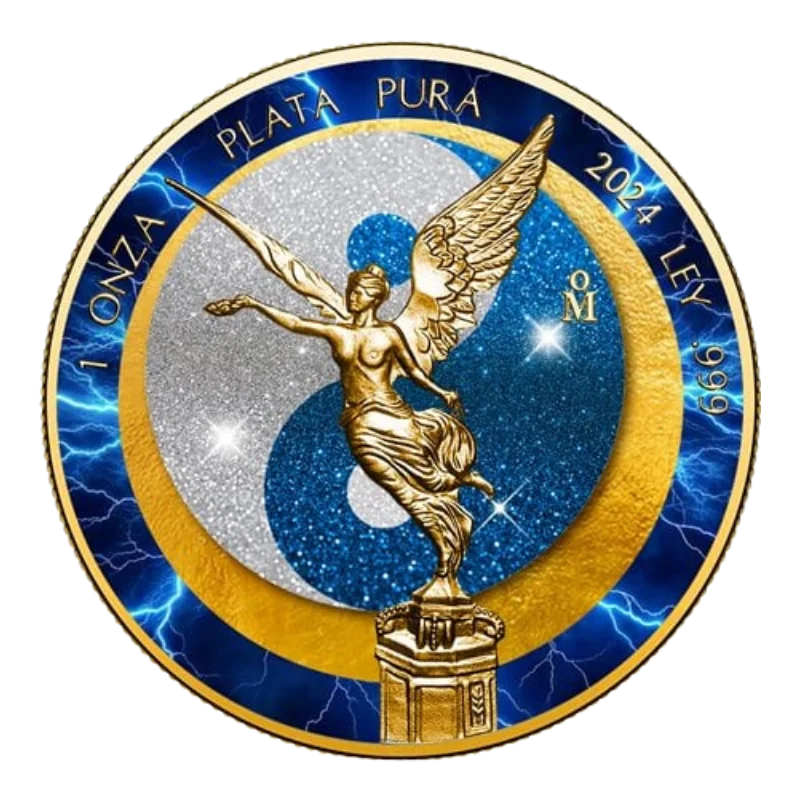 Libertad SUN & MOON Electric Blue Storm Diamond Dust Silver Gilded Coin 1 Oz 2024