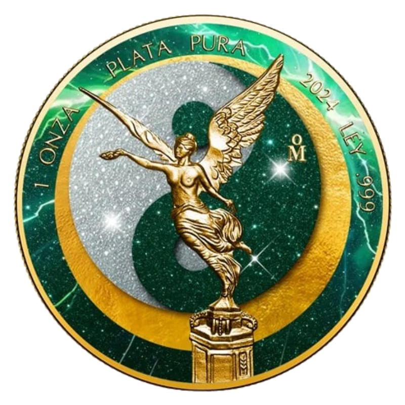 Libertad SUN & MOON Electric Green Storm Diamond Dust Silver Gilded Coin 1 Oz 2024