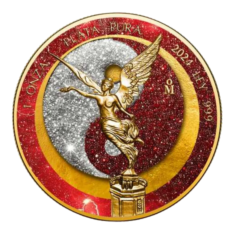 Libertad SUN & MOON Red  Diamond Dust Silver Gilded Coin 1 Oz 2024