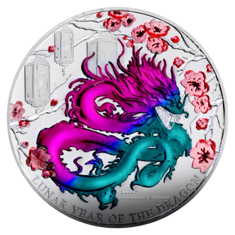 Lunar Year of the Dragon Silver Color Coin Proof 1 Oz 2024