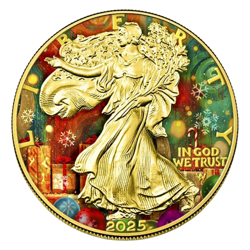 American Eagle - Christmas Elf Silver Yellow Gilded Color Coin Glow in Dark 1 Oz 2025