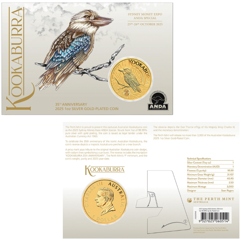 Australian Kookaburra 35th Anniversary Silver Full Gilded Coin 1 Oz 2025