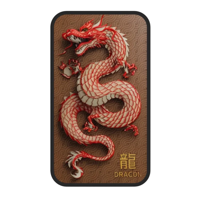 Australian Lunar – Year Of Red Scaled Dragon Silver Color Bar 1 Oz 2025