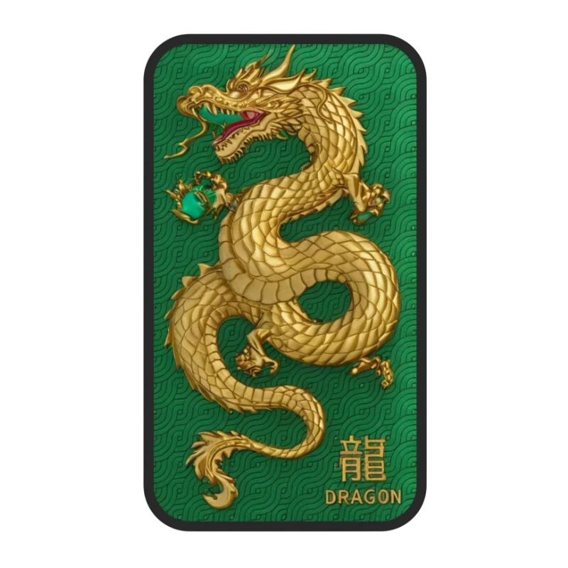 Australian Lunar – Year Of Golden Emerald Dragon Silver Gilded Bar 1 Oz 2025