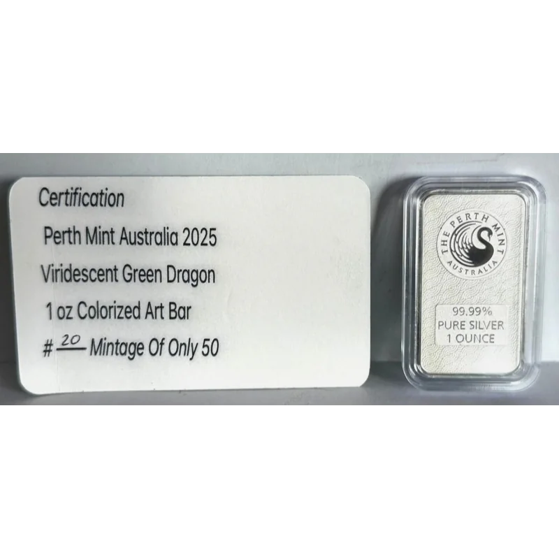 Australian Lunar – Year Of Viridescent Green Dragon Silver Color Bar 1 Oz