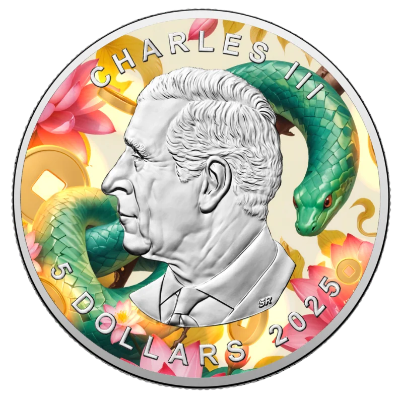 Canadian Maple Leaf - Year of the Snake Silver Color Coin 1 Oz 2025