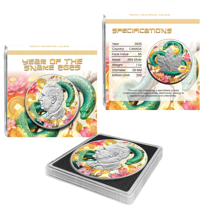 Canadian Maple Leaf - Year of the Snake Silver Color Coin 1 Oz 2025