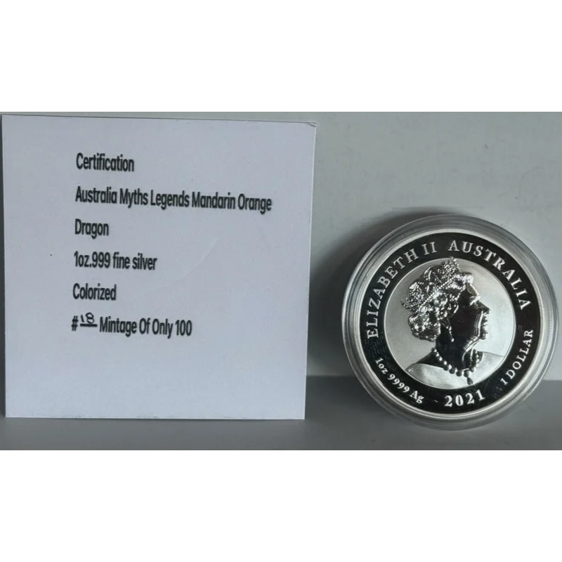 Chinese Myths and Legends - Mandarin Orange Dragon Silver Color Coin 1 Oz 2021