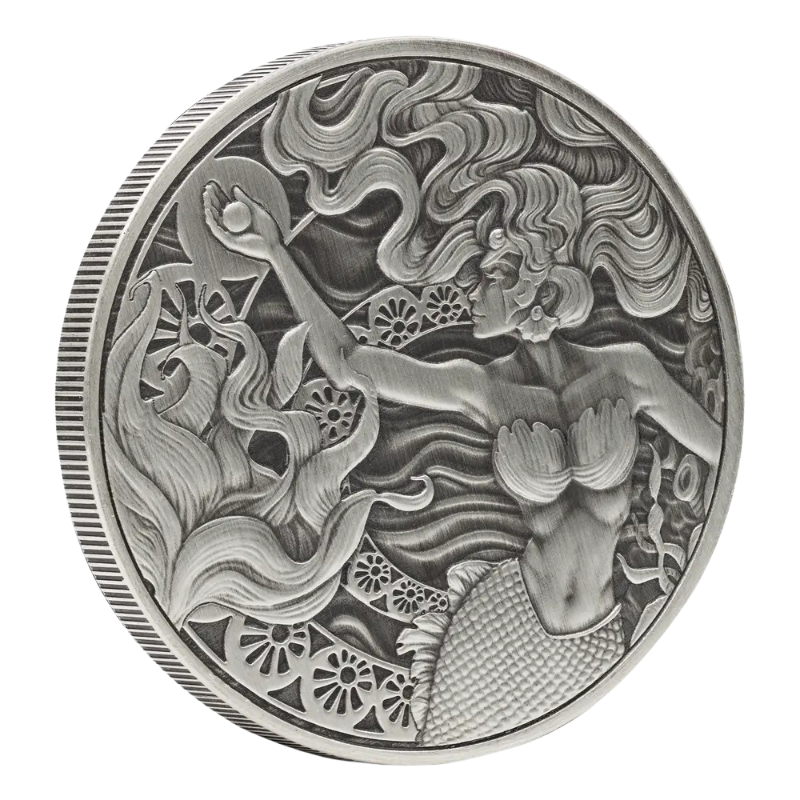 Mermaid & Pearl Silver Coin Antiqued 1 Oz 2025