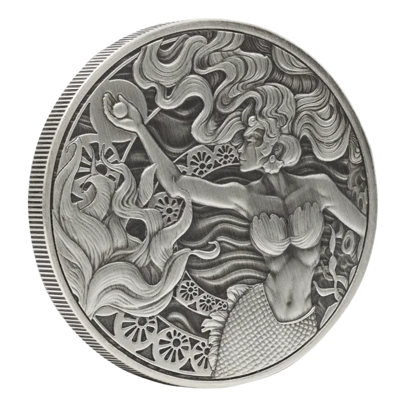 Mermaid & Pearl Silver Coin Antiqued 1 Oz 2025