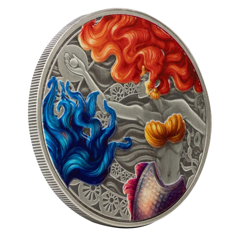 Mermaid & Pearl Silver Color Coin Antiqued 1 Oz 2025