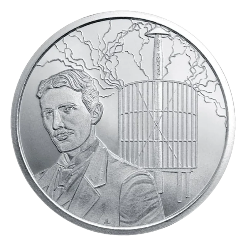 Nikola Tesla US – Shield Tesla Coil Silver Coin BU 1 Oz 2025