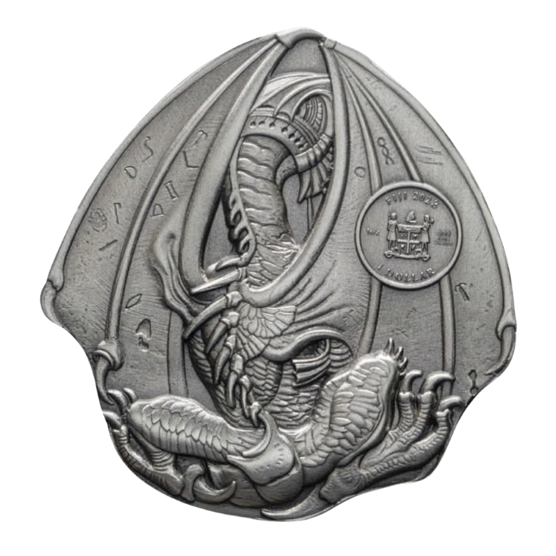 Fiji Dragons of the World - Egyptian Dragon Silver Bar Antiqued 1 Oz 2023