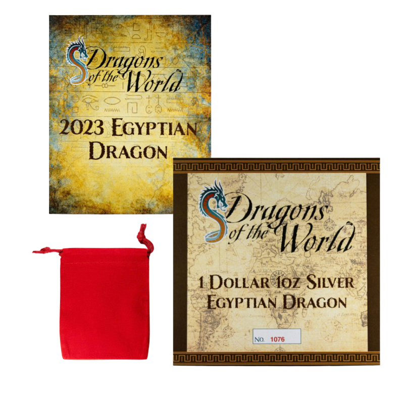 Fiji Dragons of the World - Egyptian Dragon Silver Bar Antiqued 1 Oz 2023