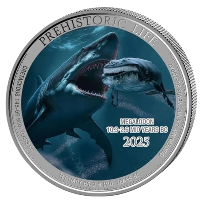 Prehistoric Life - Megalodon Silver Color Coin 1 oz 2025
