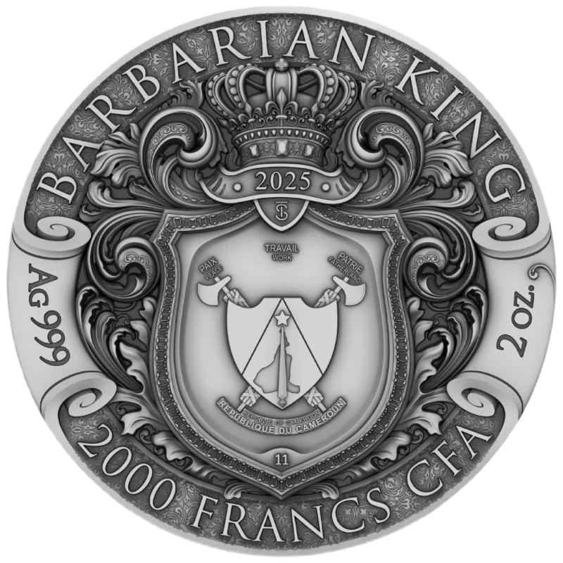 Barbarian King Silver Gilded Coin Antiqued 2 Oz 2025