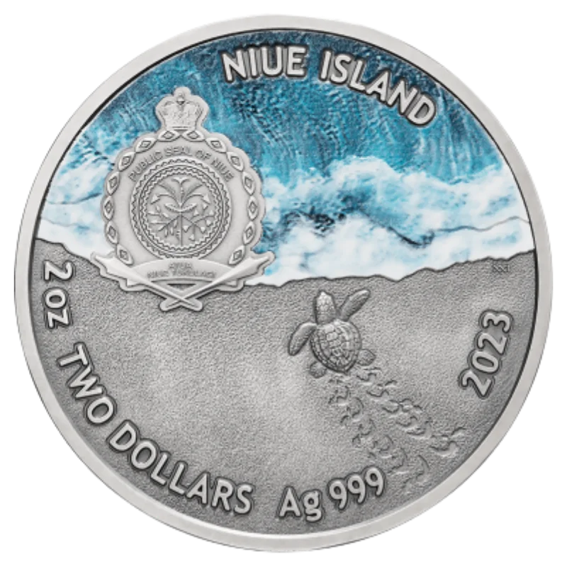 Lifelong Journey – Loggerhead Sea Turtle Silver Color Coin Antiqued HR 2 Oz 2023