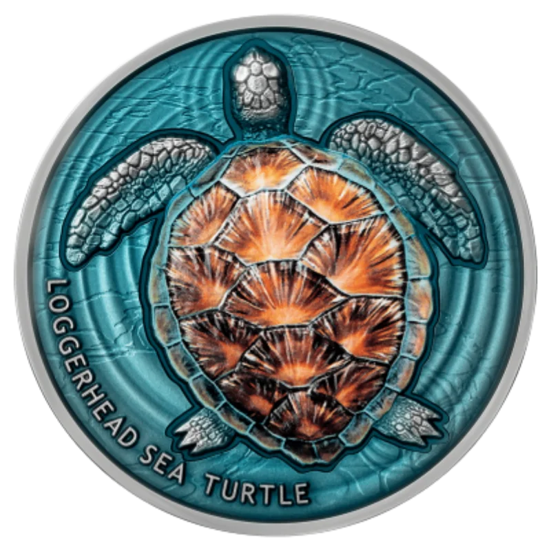 Lifelong Journey – Loggerhead Sea Turtle Silver Color Coin Antiqued HR 2 Oz 2023