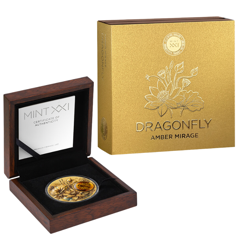 Amber Mirage - Dragonfly Silver Coin Gilded Color Coin Antiqued 2 Oz 2026