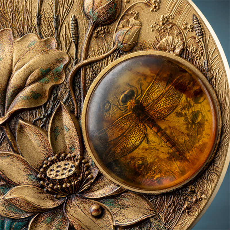 Amber Mirage - Dragonfly Silver Coin Gilded Color Coin Antiqued 2 Oz 2026