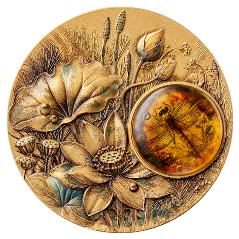 Amber Mirage - Dragonfly Silver Coin Gilded Color Coin Antiqued 2 Oz 2026