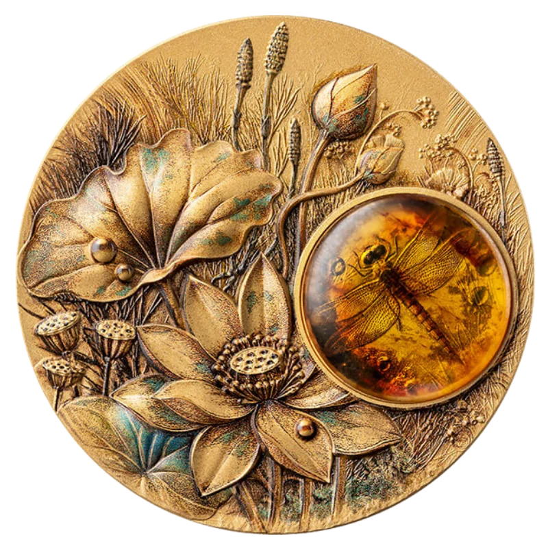 Amber Mirage - Dragonfly Silver Coin Gilded Color Coin Antiqued 2 Oz 2026