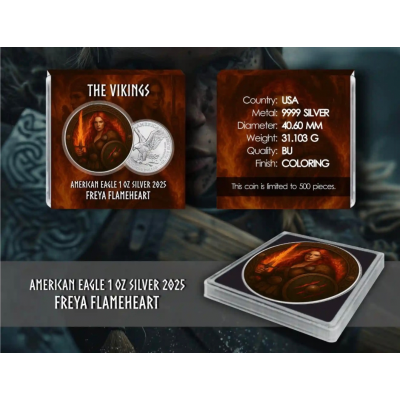 American Eagle - The Vikings - Freya Flameheart Silver Color Coin 1 Oz 2025