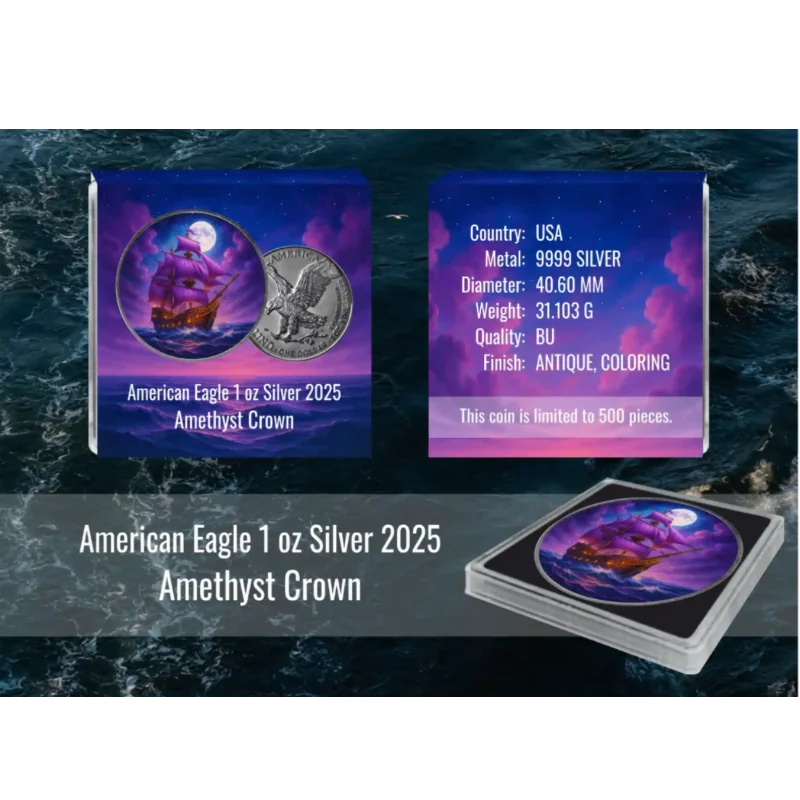 American Eagle – Masters of the Seas – Amethyst Crown Silver Color Coin 1 Oz 2025