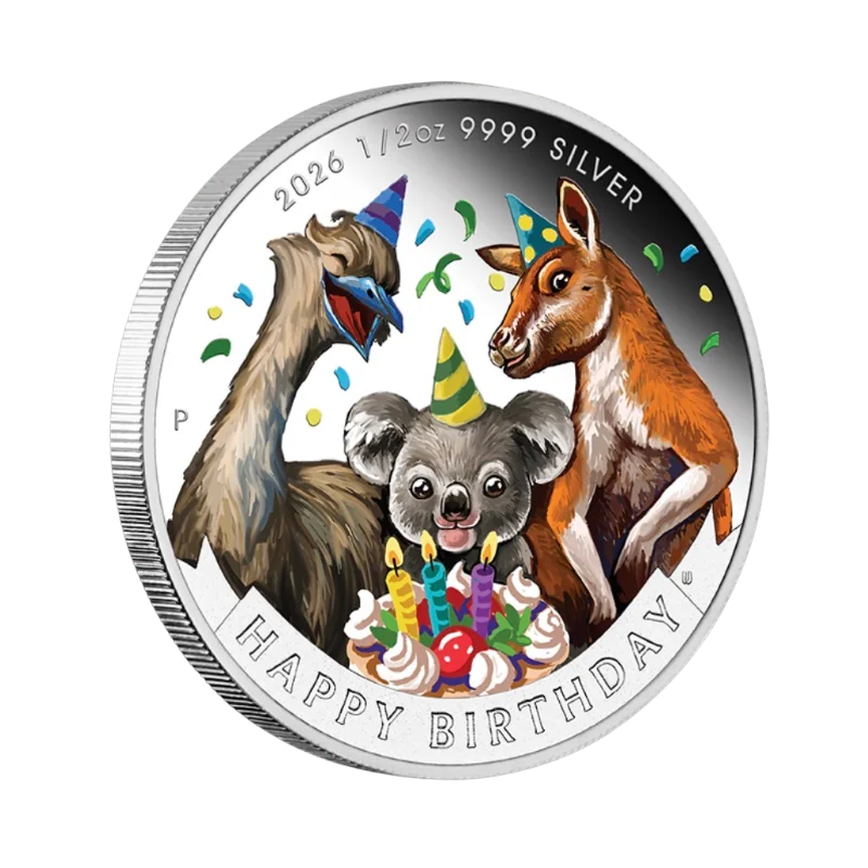 Australian Happy Birthday Silver Color Coin Proof 1/2 Oz 2026