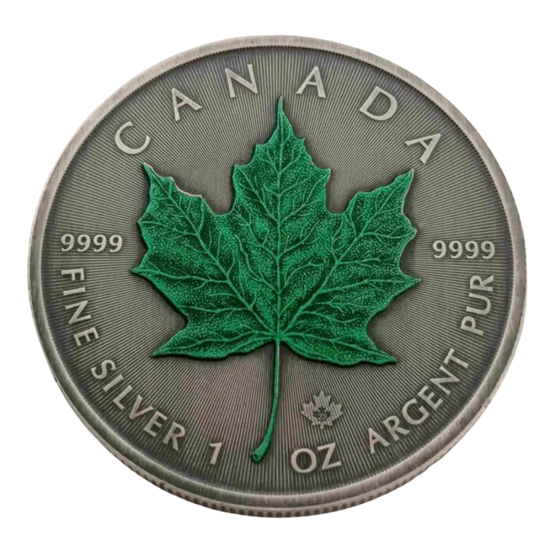 Canadian Maple Leaf Silver Green Oxidation Selectively Coin Antiqued 1 Oz 2024