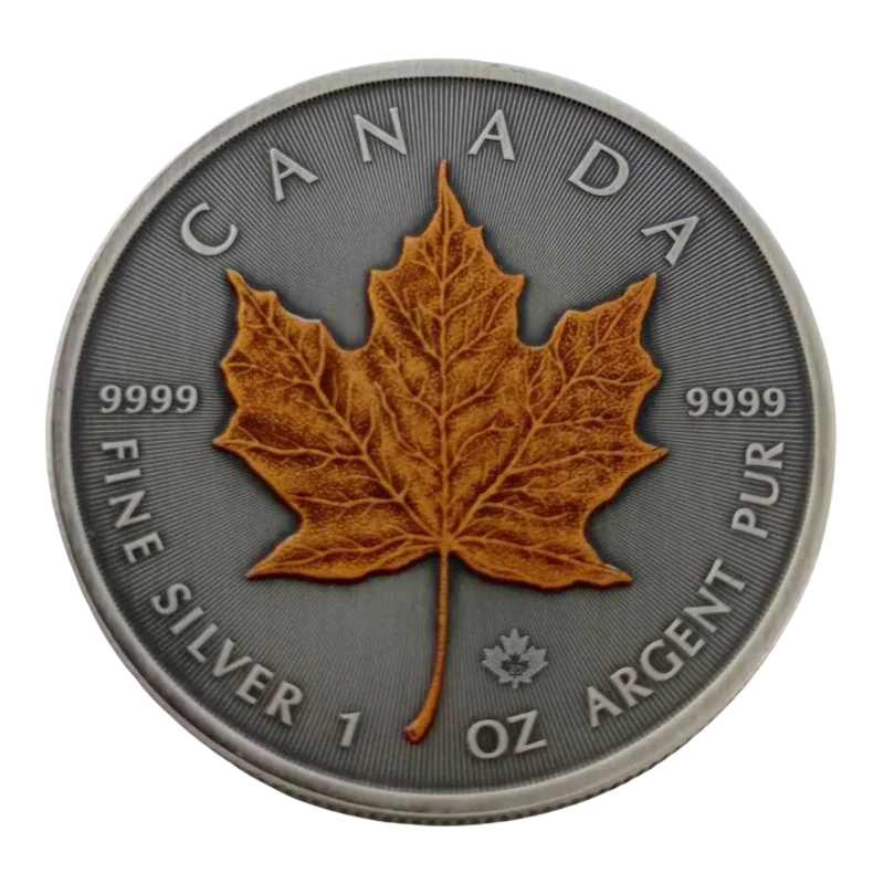 Canadian Maple Leaf Silver Orange Oxidation Selectively Coin Antiqued 1 Oz 2024