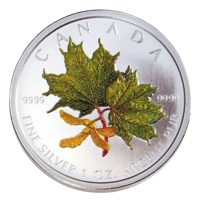 Canadian Maple Leaf Spring Silver Color Coin 1 Oz 2002