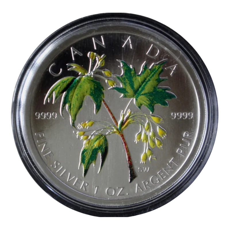 Canadian Maple Leaf Summer Silver Color Coin 1 Oz 2003