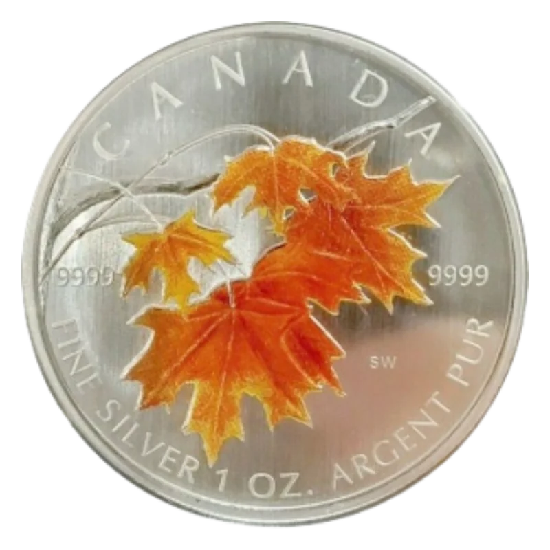 Canadian Maple leaves Autumn Orange Silver Color Coin 1 Oz 2007