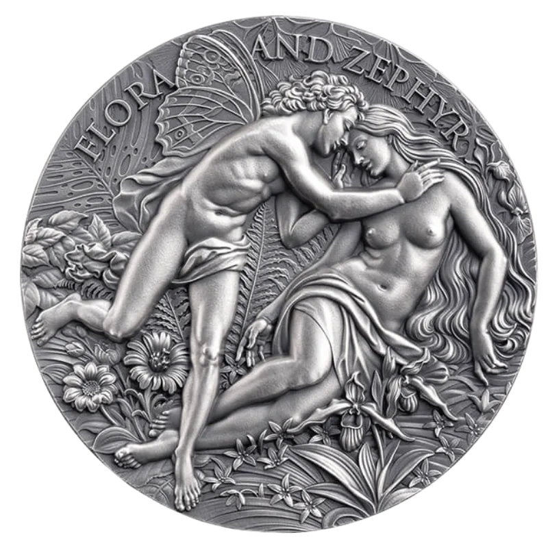 Celestial Beauty - Flora and Zephyr Silver Coin Antiqued 2 Oz 2026