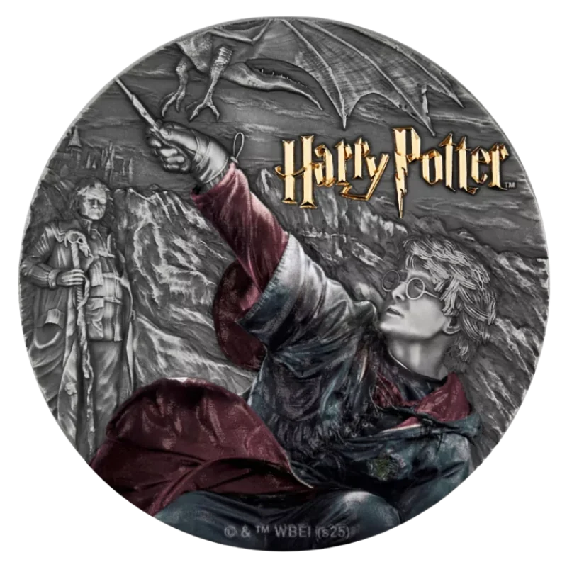 Harry Potter and the Goblet of Fire Silver Glided Coin Antiqued 2 Oz 2025