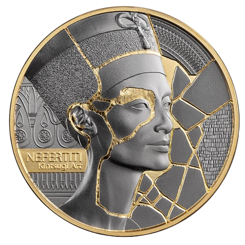 Kintsugi Art – Nefertiti Silver Gilded Coin Antiqued 2 Oz 2026