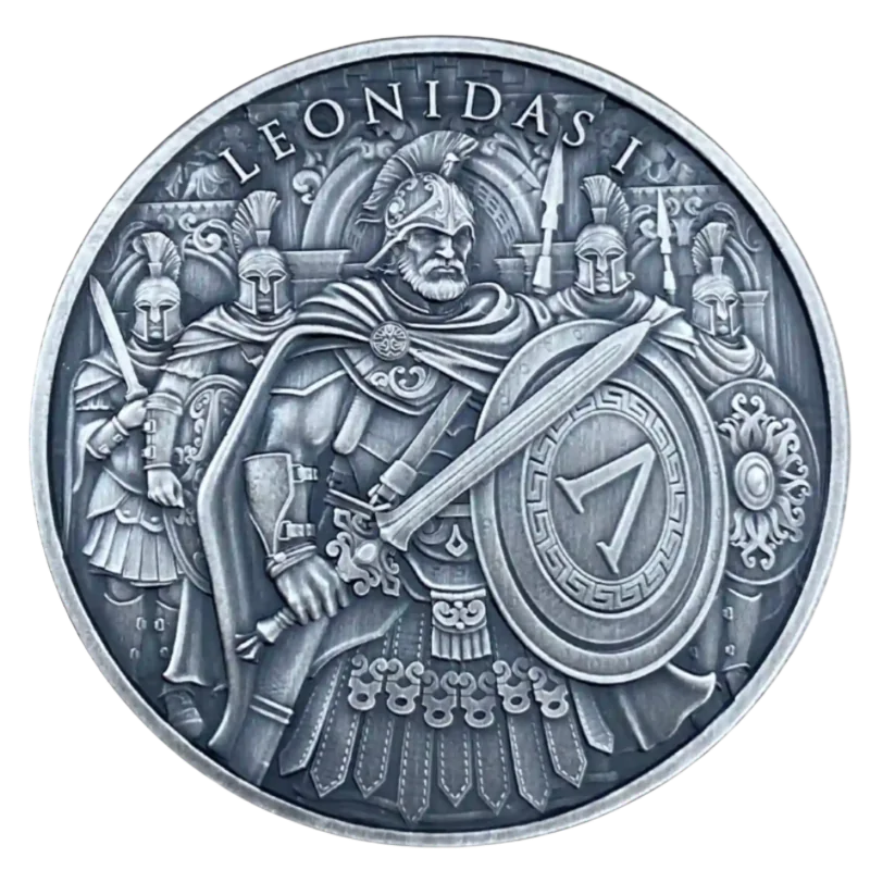 Legendary Warriors - Leonidas Silver Coin Antiqued 1 Oz
