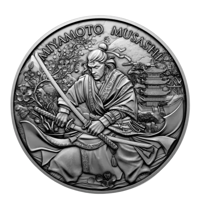 Legendary Warriors - Miyamoto Musashi Silver Coin Antiqued 1 Oz