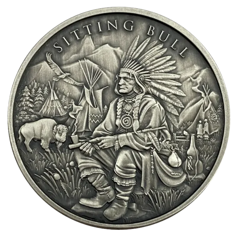 Legendary Warriors - Sitting Bull Silver Coin Antiqued 1 Oz