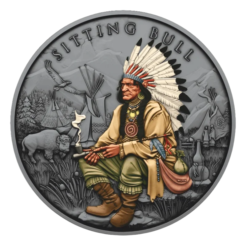 Legendary Warriors - Sitting Bull Silver Color Coin Antiqued 1 Oz