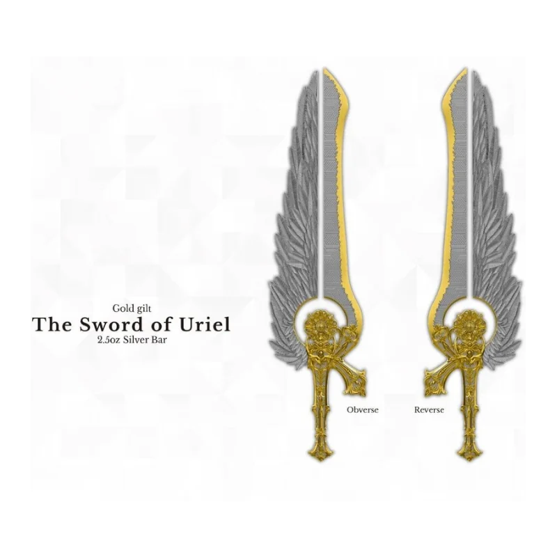 Sword of St. Uriel Shaped Silver Gilded Bar 2.5 Oz Antiqued 2025