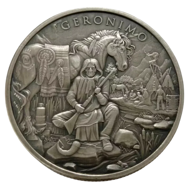 Legendary Warriors - Geronimo Silver Coin Antiqued 1 Oz