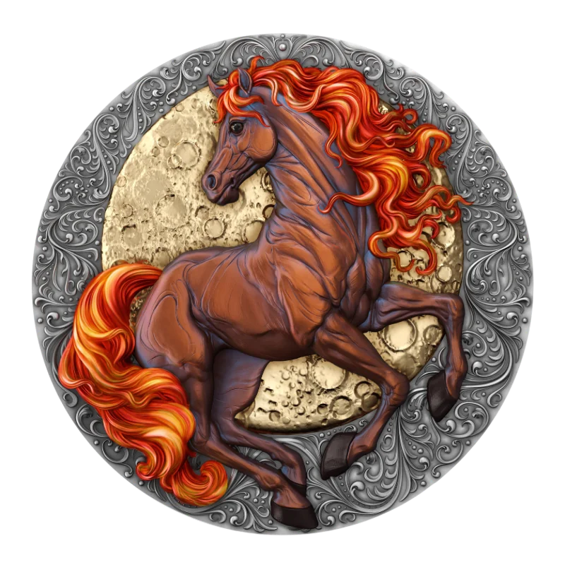 Lunar Years - Fire Horse Silver Gilded Coin Antiqued 2 Oz 2026