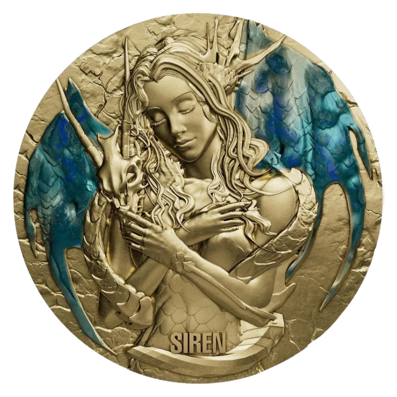 Siren Silver Gilded Coin Antiqued 2 Oz 2025